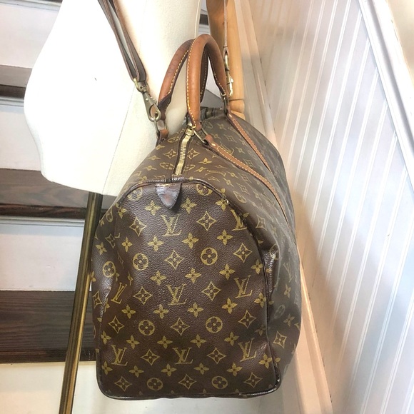 LOUIS VUITTON KeepAll LV 50 Boston Weekend Shoulder Bag Crossbody Tote Authentic - Picture 13 of 16